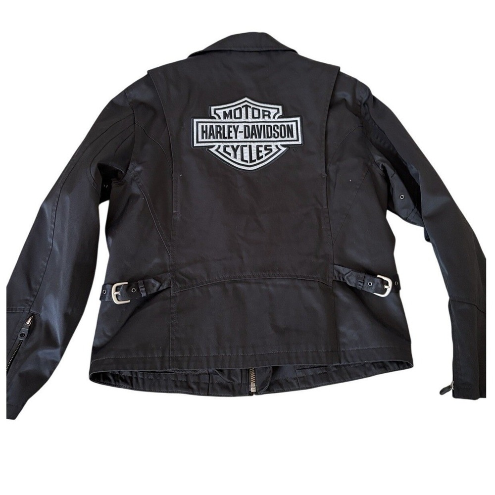 Harley-Davidson Black Full Zip nylon Jacket Belted Embroidered Back Logo large